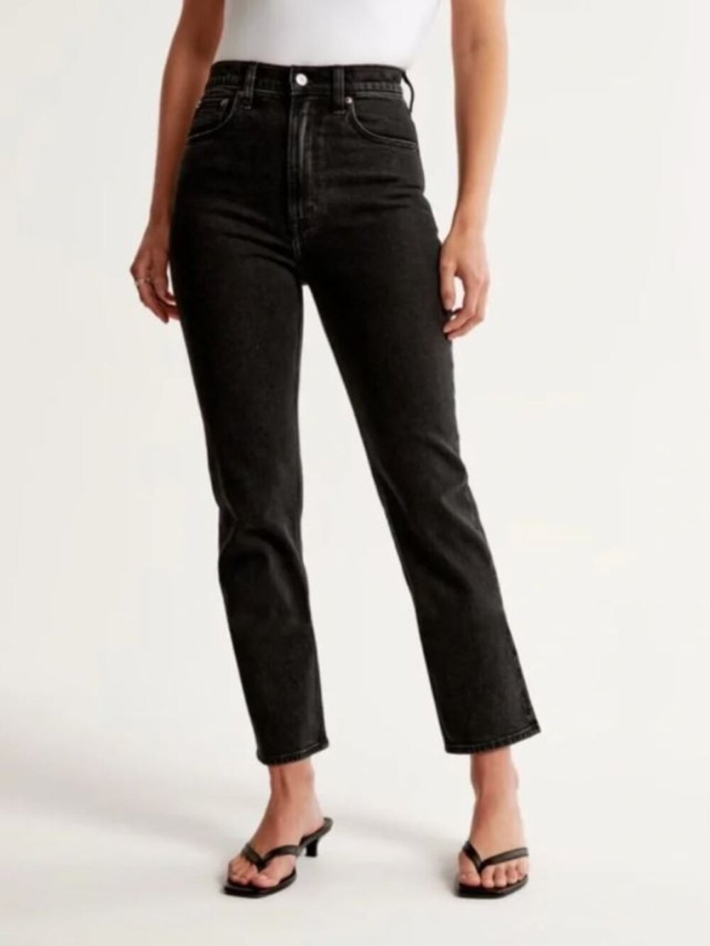 Abercrombie Curve Love Ultra High Rise Ankle Straight Jeans Black Size - 30